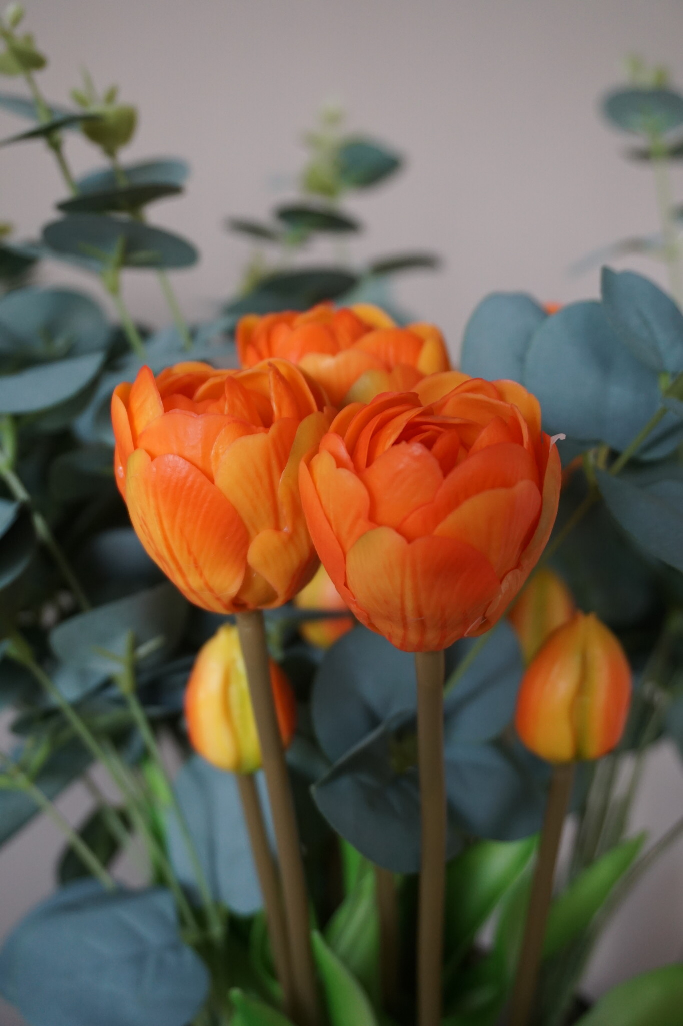 Rene Houtman Kunstbloemen Zijden Boeket | Real Touch Tulpen En Eucalyptus | H45 cm