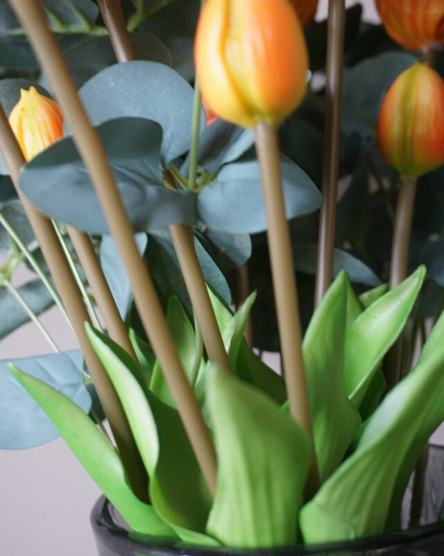 Rene Houtman Kunstbloemen Zijden Boeket | Real Touch Tulpen En Eucalyptus | H45 cm