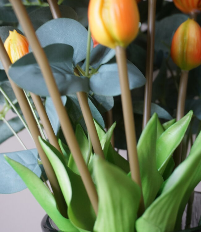 Rene Houtman Kunstbloemen Zijden Boeket | Real Touch Tulpen En Eucalyptus | H45 cm
