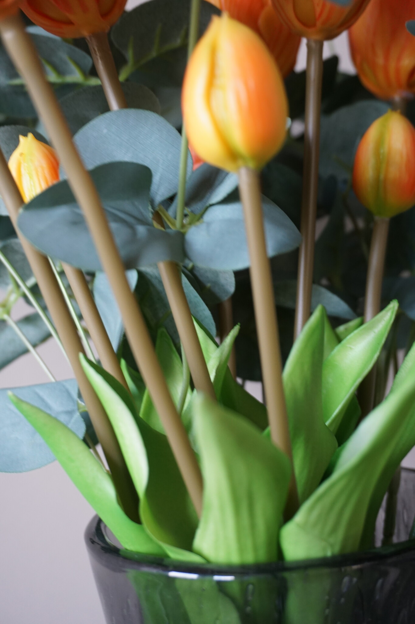 Rene Houtman Kunstbloemen Zijden Boeket | Real Touch Tulpen En Eucalyptus | H45 cm