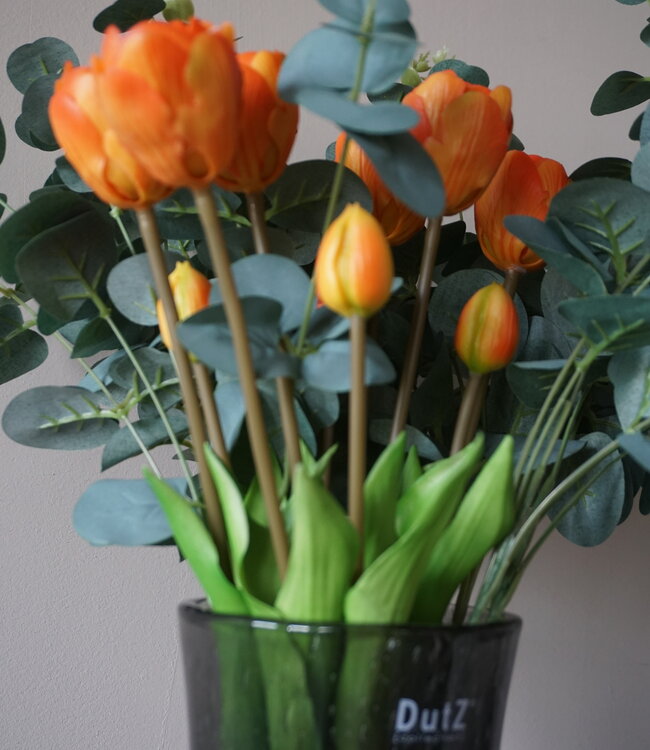 Rene Houtman Kunstbloemen Zijden Boeket | Real Touch Tulpen En Eucalyptus | H45 cm