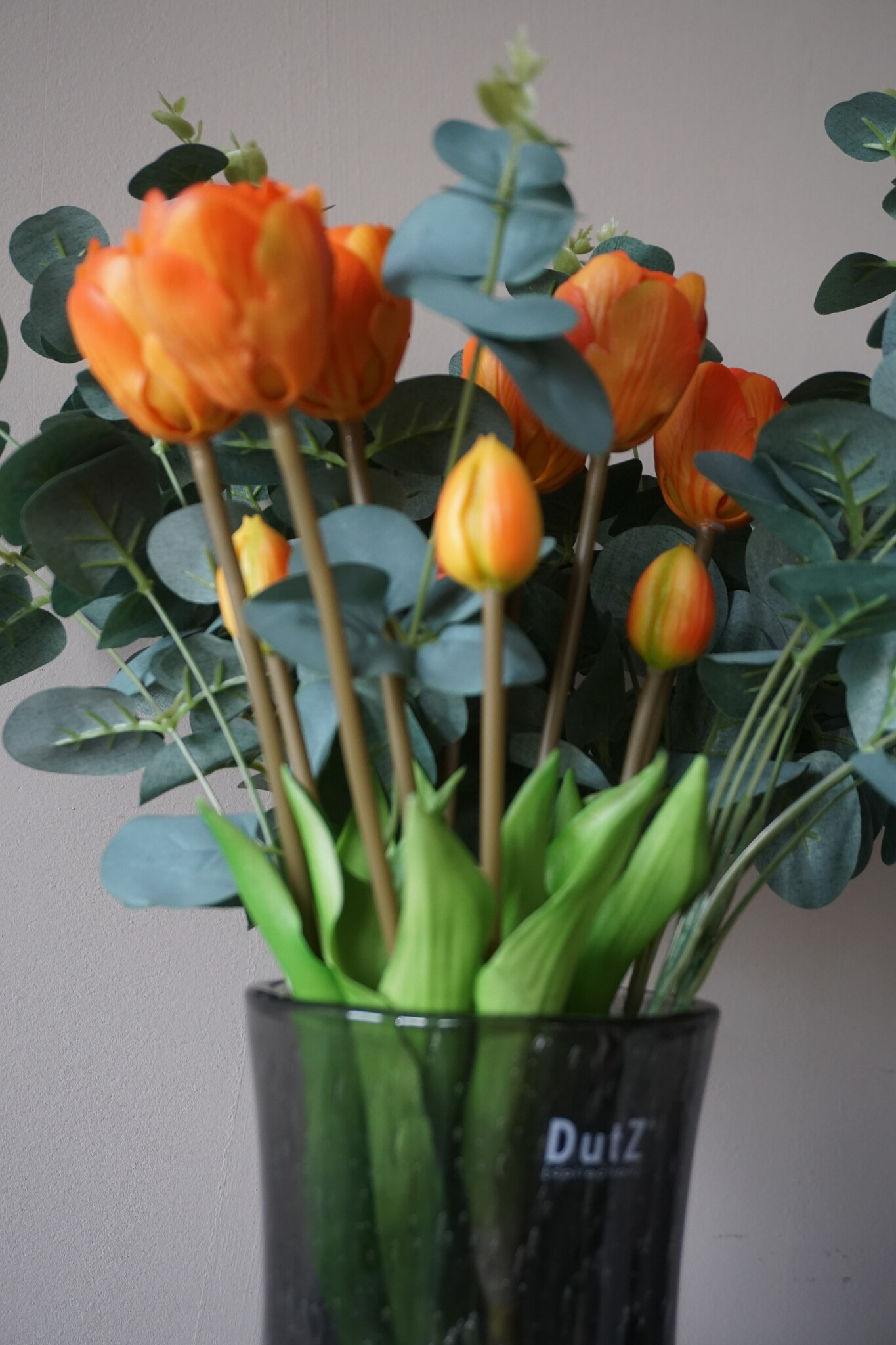 Rene Houtman Kunstbloemen Zijden Boeket | Real Touch Tulpen En Eucalyptus | H45 cm