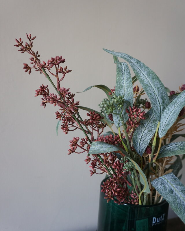 Rene Houtman Kunstbloemen Boeketje Rood | Zijden | L50 cm