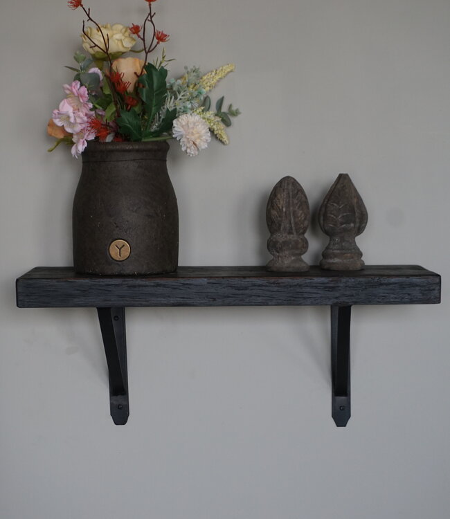 Rene Houtman Muurplank/Wandplank Oud Zwart Met Beugels - 60 t/m 200 Cm
