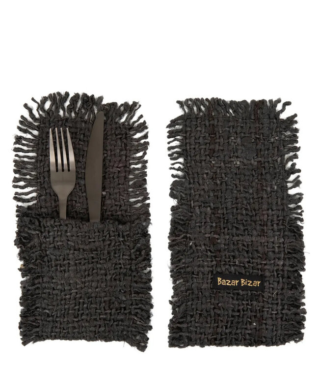 Bazar Bizar Het Oh My Gee Bestekzakje - Marinezwart - Set van 4