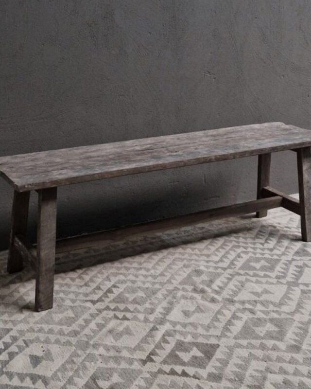Luksa Home Collection Oud Houten Bankje | Antique Grey | H50xB150xD40 cm