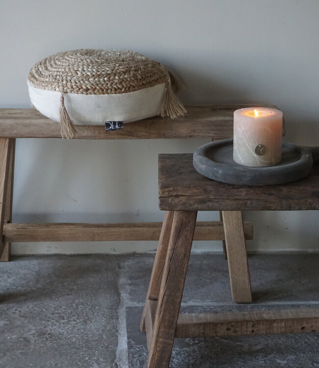 Atmosphera Vloerkussen – Jute En Katoen, Diameter 38 Cm | Rond Kussen Met Kwastjes Voor Woonkamer