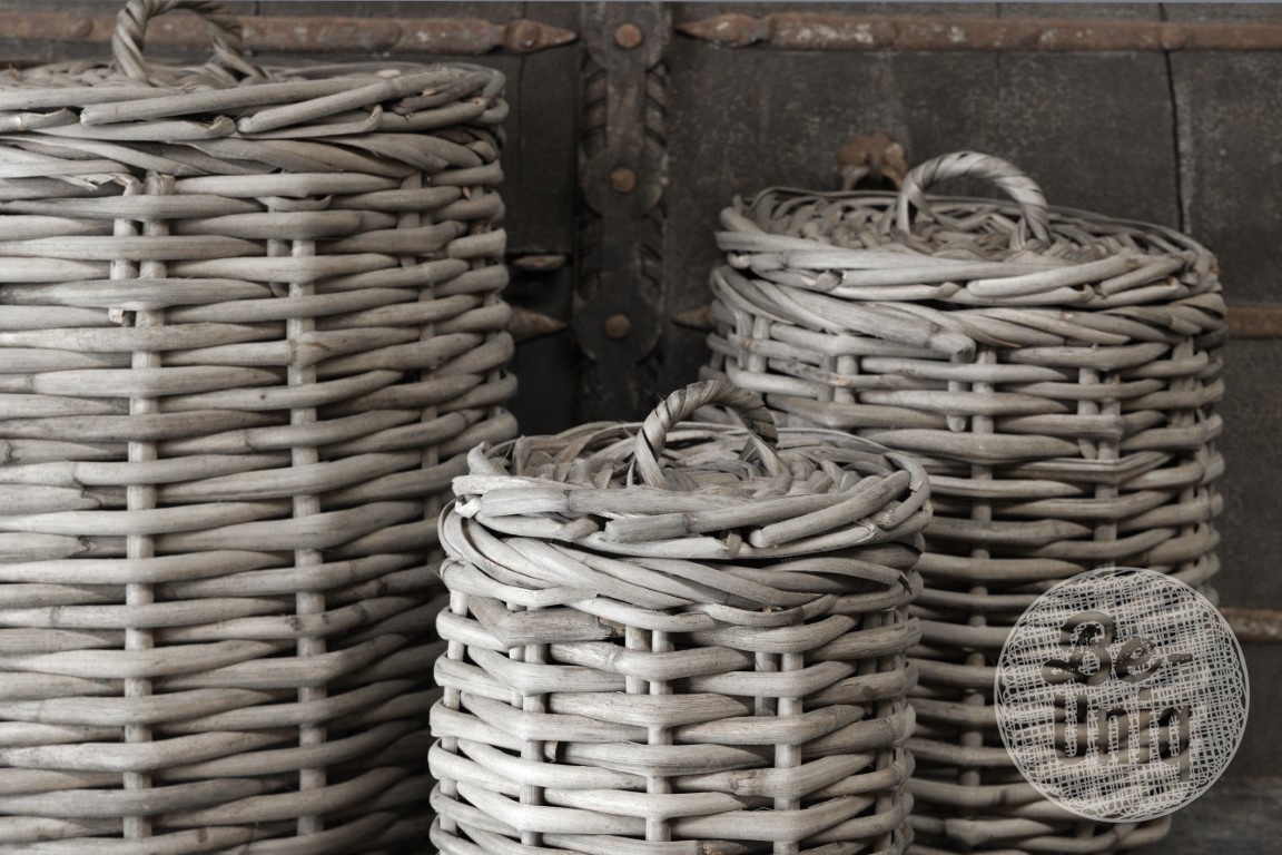 Be-Uniq Set/2 manden met deksel Alina | grey rattan