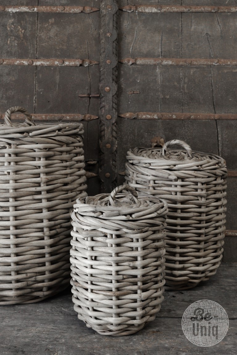 Be-Uniq Set/2 manden met deksel Alina | grey rattan