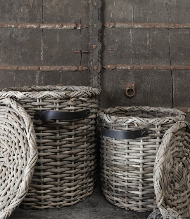 Be-Uniq Set Van 3 Manden Leder Handvat Anour | Grey Rattan