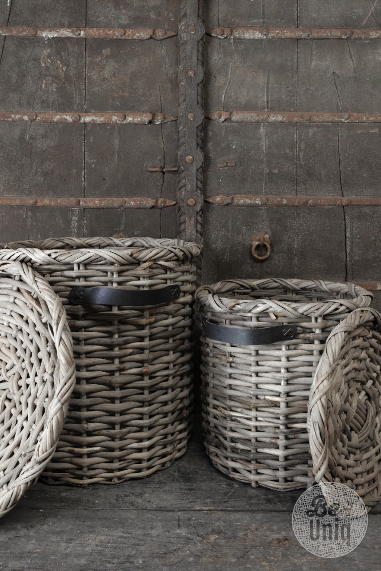 Be-Uniq Set Van 3 Manden Leder Handvat Anour | Grey Rattan