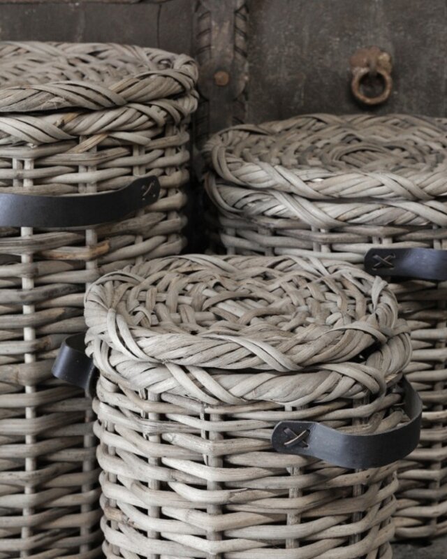Be-Uniq Set Van 3 Manden Leder Handvat Anour | Grey Rattan
