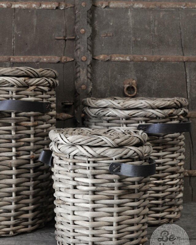 Be-Uniq Set Van 3 Manden Leder Handvat Anour | Grey Rattan