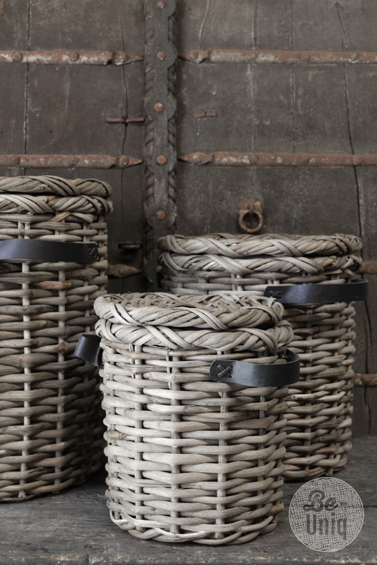 Be-Uniq Set Van 3 Manden Leder Handvat Anour | Grey Rattan