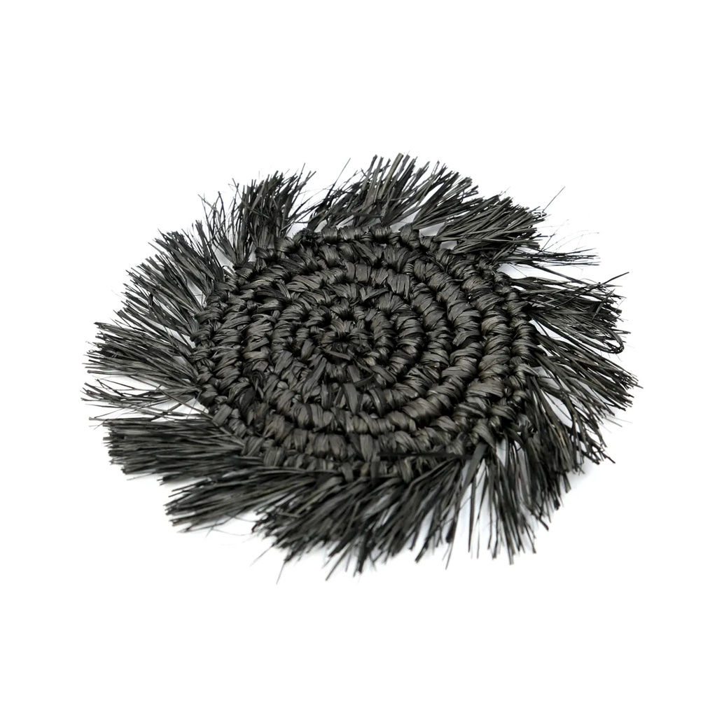 Bazar Bizar De Fringe Raffia Onderzetter - Zwart