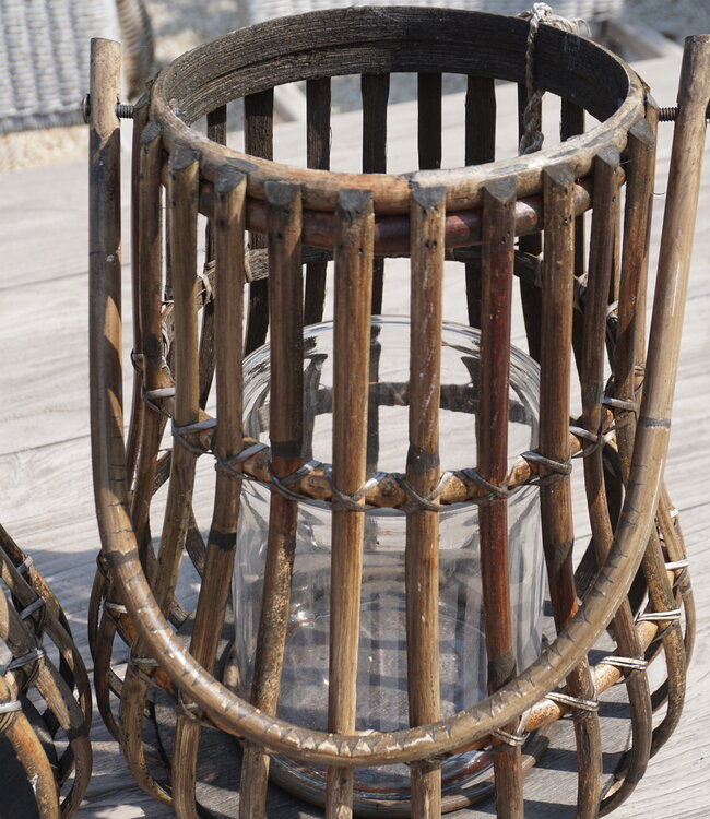 Rene Houtman Windlicht Lantaarn | Naturel/Donker Grijs | H30 x D28 Cm