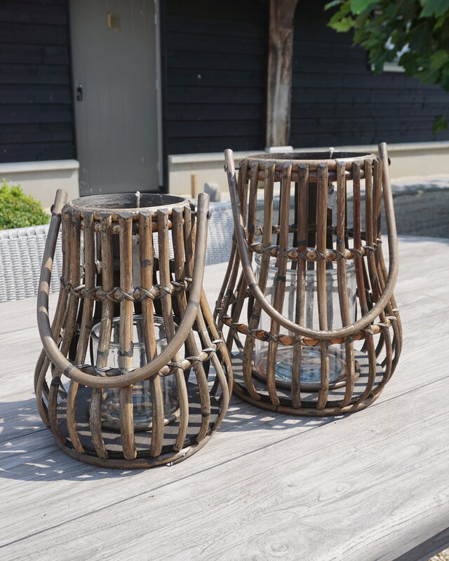 Rene Houtman Windlicht Lantaarn | Naturel/Donker Grijs | H30 x D28 Cm