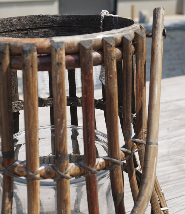 Rene Houtman Windlicht Lantaarn | Naturel/Donker Grijs | H30 x D28 Cm