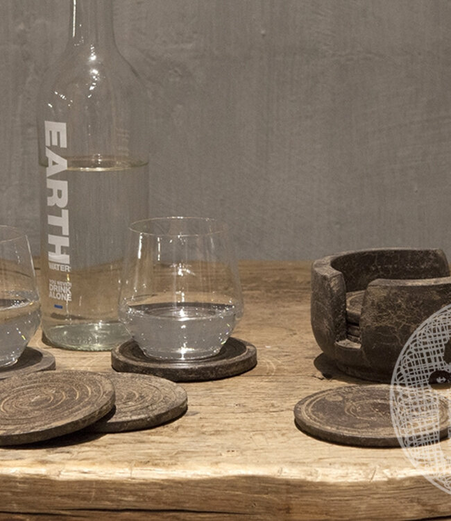 Be-Uniq Onderzetters Hout 6st. | Grey finish | D12 x H9 cm