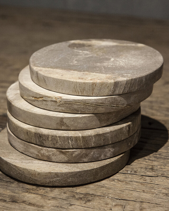 Be-Uniq Onderzetters Versteend Hout | 6 St. | D10 x H11