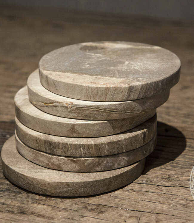 Be-Uniq Onderzetters Versteend Hout | 6 St. | D10 x H11