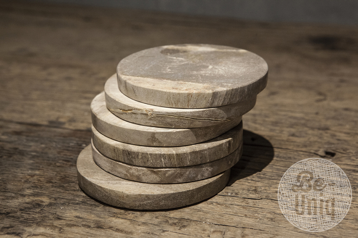 Be-Uniq Onderzetters Versteend Hout | 6 St. | D10 x H11