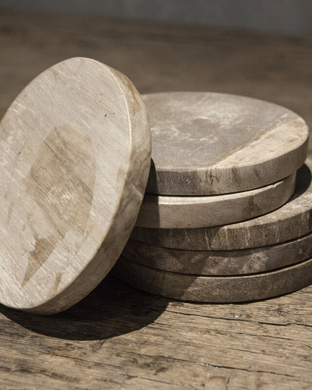 Be-Uniq Onderzetters Versteend Hout | 6 St. | D10 x H11