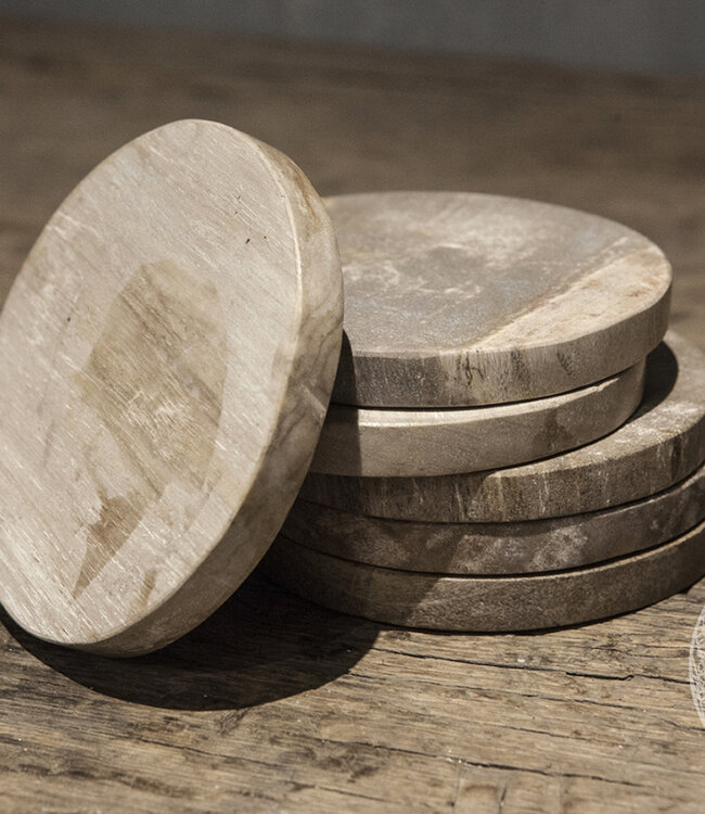 Be-Uniq Onderzetters Versteend Hout | 6 St. | D10 x H11