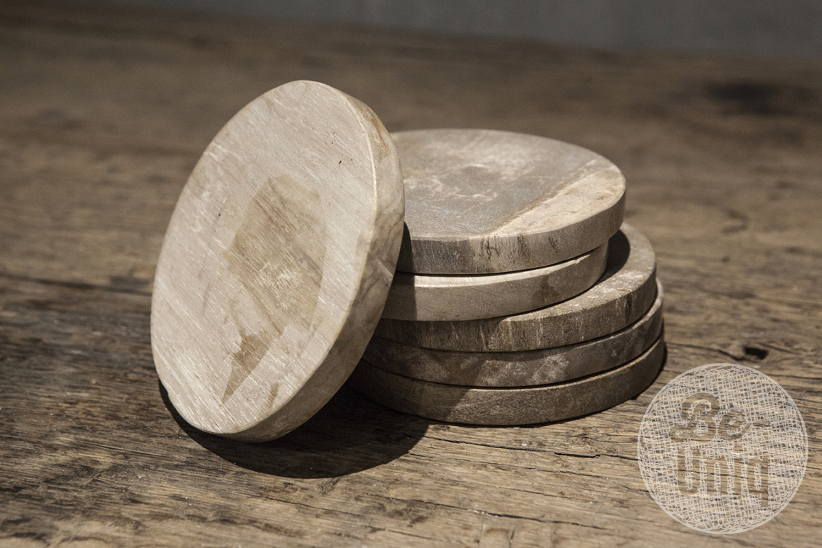 Be-Uniq Onderzetters Versteend Hout | 6 St. | D10 x H11