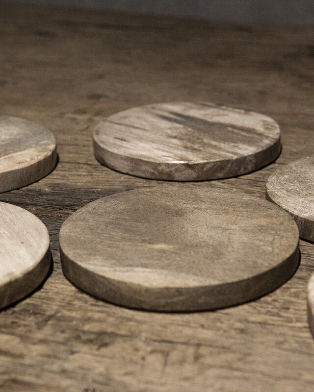 Be-Uniq Onderzetters Versteend Hout | 6 St. | D10 x H11