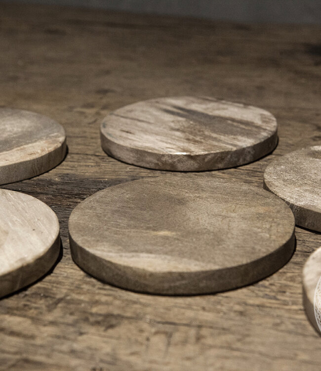 Be-Uniq Onderzetters Versteend Hout | 6 St. | D10 x H11
