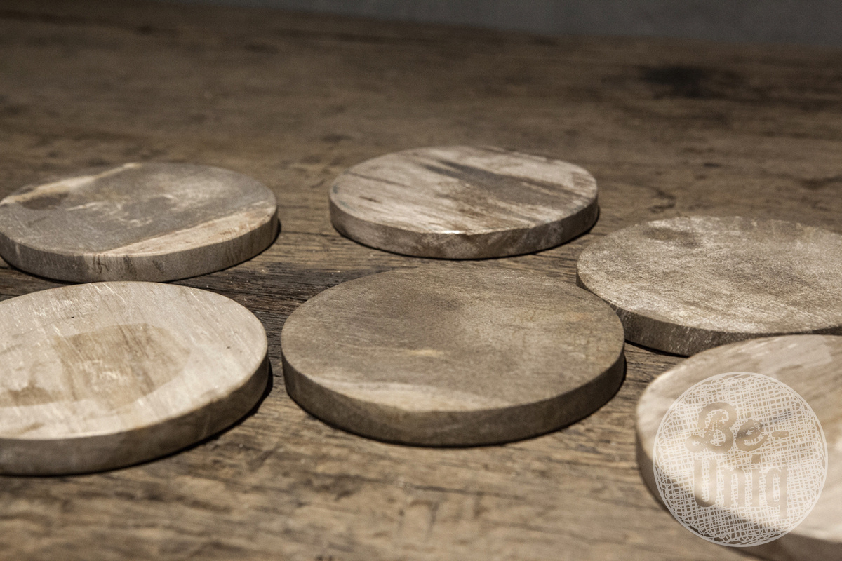 Be-Uniq Onderzetters Versteend Hout | 6 St. | D10 x H11