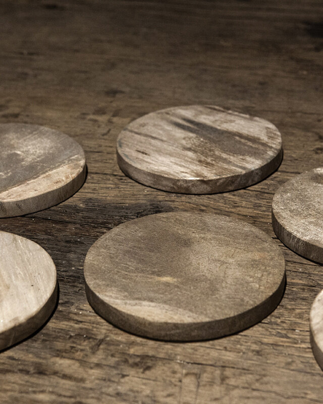 Be-Uniq Onderzetters Versteend Hout | 6 St. | D10 x H11