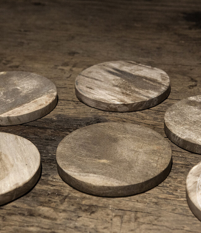 Be-Uniq Onderzetters Versteend Hout | 6 St. | D10 x H11