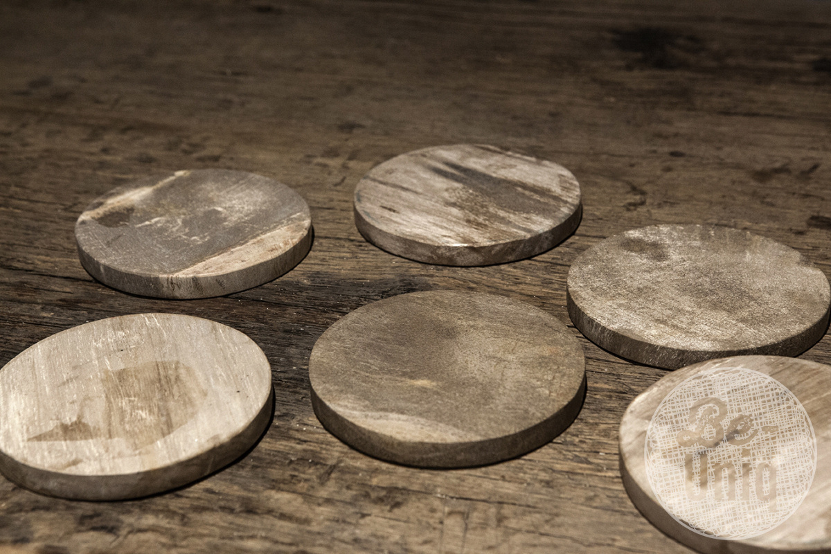Be-Uniq Onderzetters Versteend Hout | 6 St. | D10 x H11
