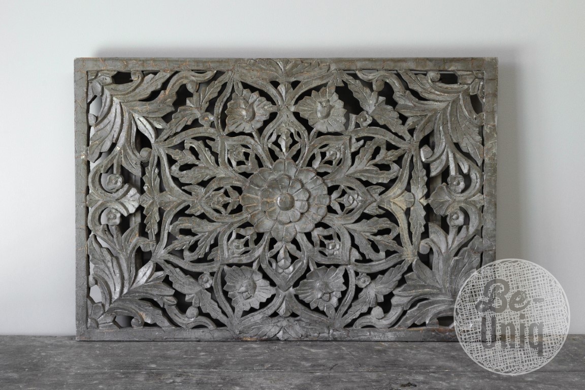 Be-Uniq Paneel Houtsnijwerk | Grey Craquelé | H90 x B60 x D5 cm