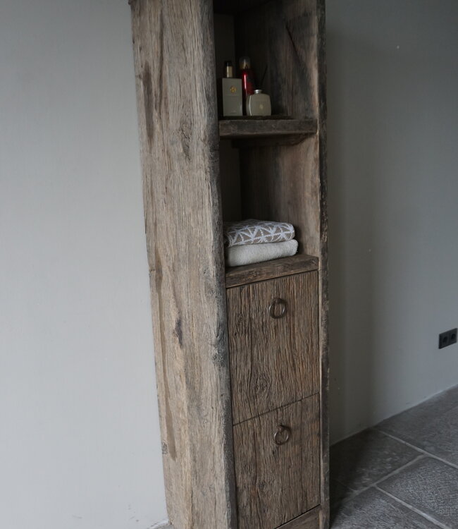 Rene Houtman Badkamerkast Maureen 2 Lades | Oud Eiken Geborsteld | Kies Maat