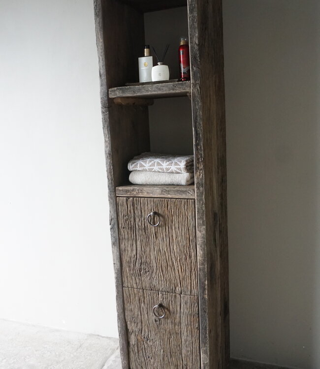 Rene Houtman Badkamerkast Maureen 2 Lades | Oud Eiken Geborsteld | Kies Maat