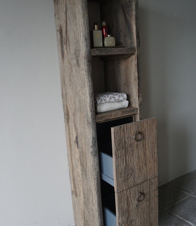 Rene Houtman Badkamerkast Maureen 2 Lades | Oud Eiken Geborsteld | Kies Maat