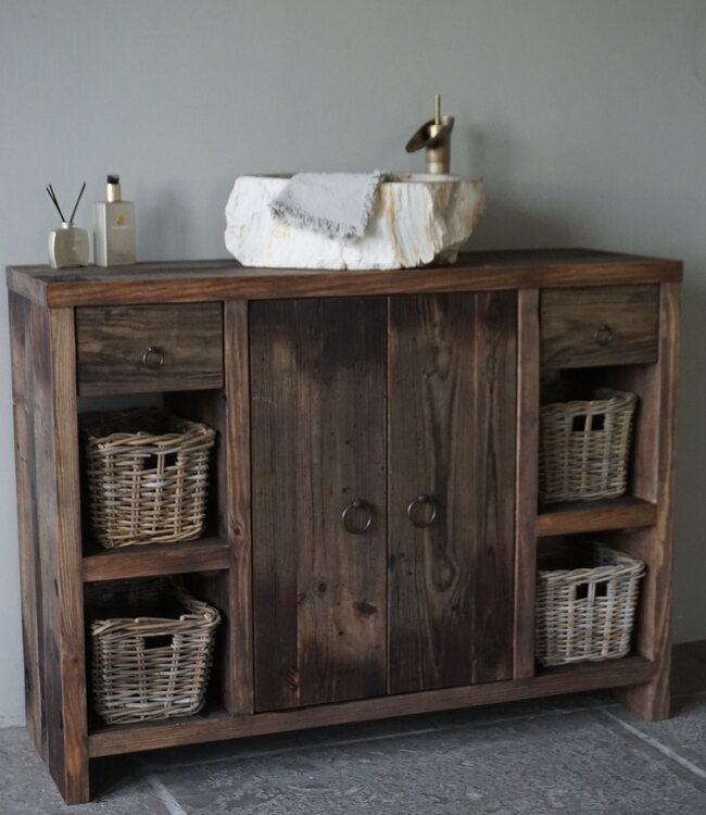 Rene Houtman Badkamermeubel Oud Hout Bertje | 2 lades & 2 deurtjes | Kies Maat