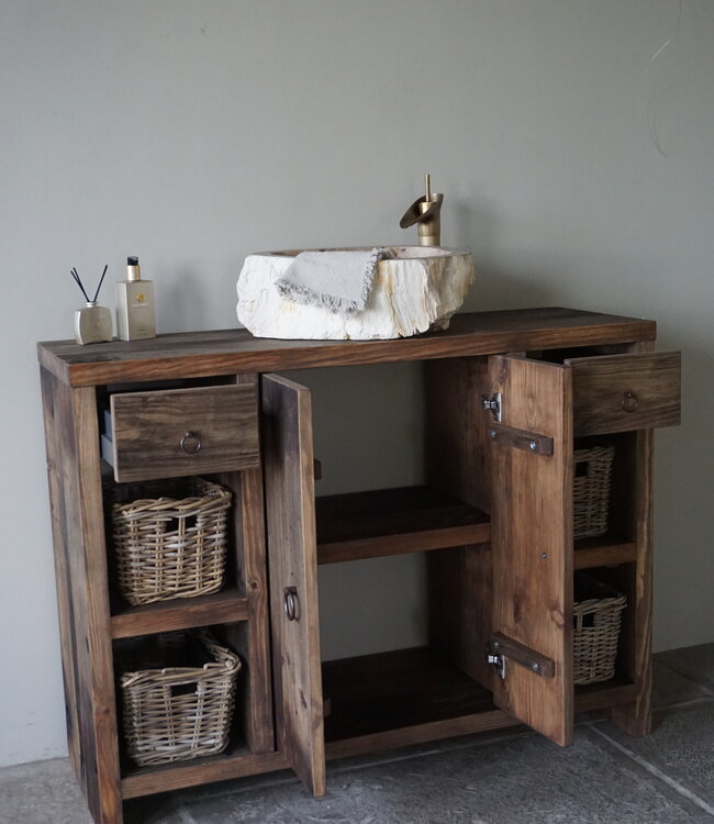 Rene Houtman Badkamermeubel Oud Hout Bertje | 2 lades & 2 deurtjes | Kies Maat