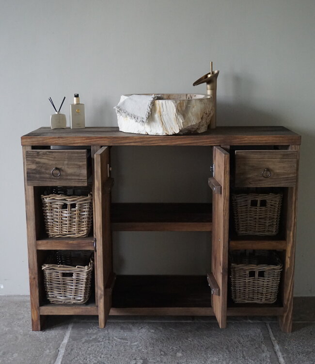 Rene Houtman Badkamermeubel Oud Hout Bertje | 2 lades & 2 deurtjes | Kies Maat