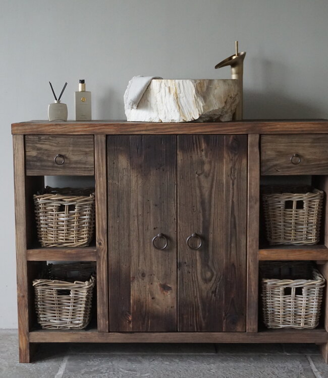 Rene Houtman Badkamermeubel Oud Hout Bertje | 2 lades & 2 deurtjes | Kies Maat