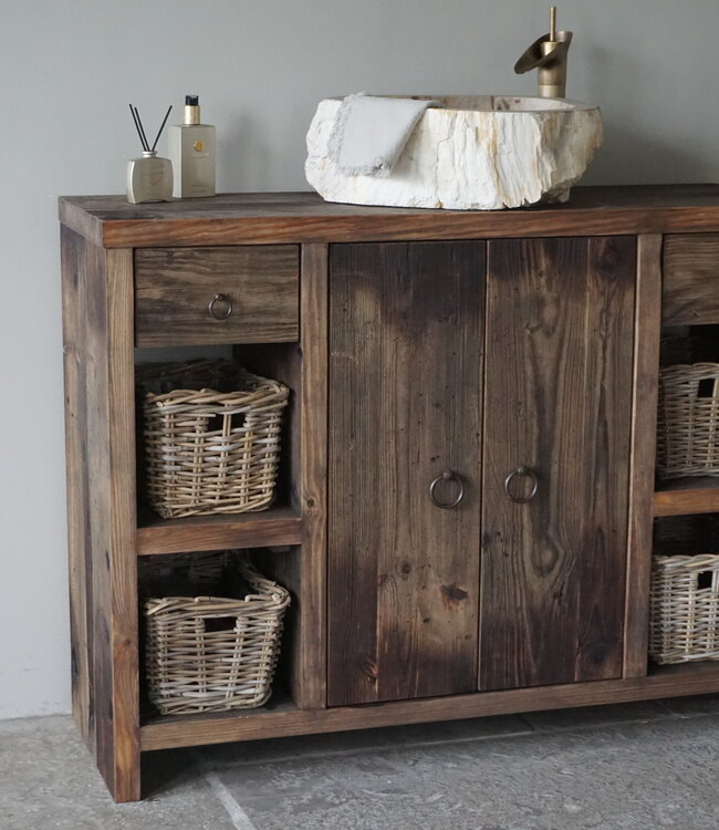 Rene Houtman Badkamermeubel Oud Hout Bertje | 2 lades & 2 deurtjes | Kies Maat