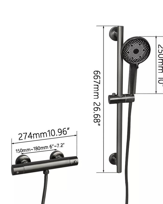 Rene Houtman Thermostatische Douche Set met Glijstang | Gun Metal