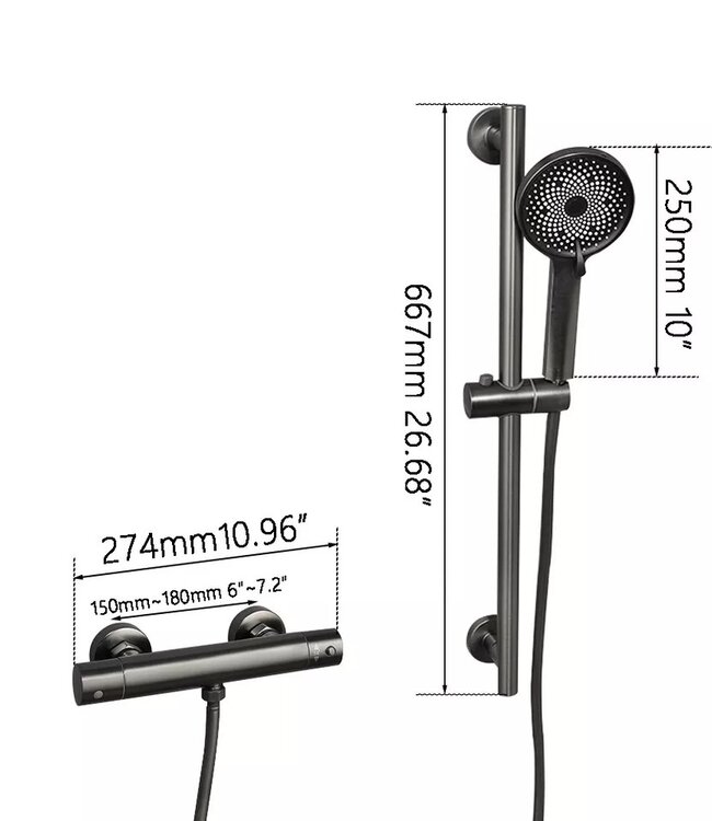 Rene Houtman Thermostatische Douche Set met Glijstang | Gun Metal