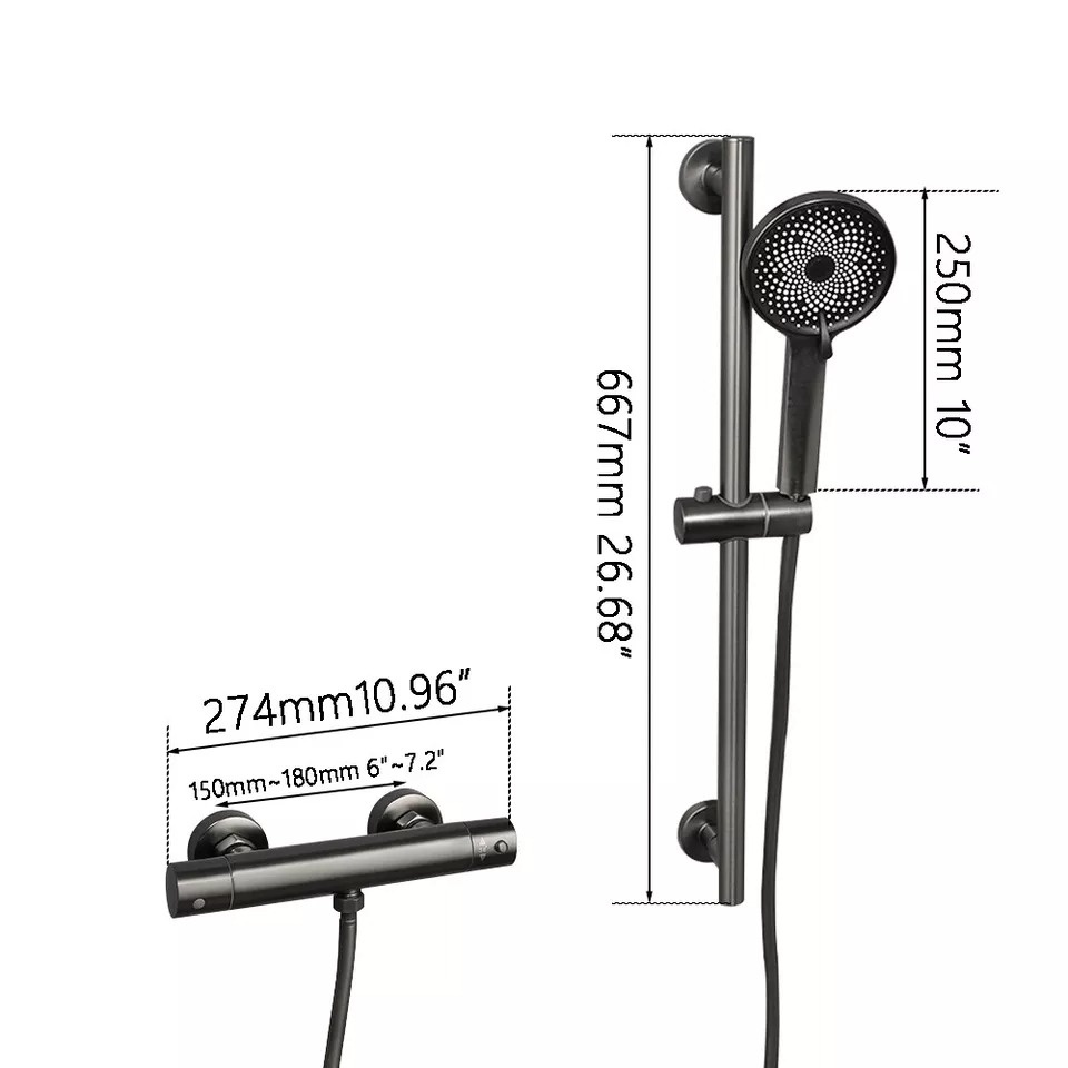 Rene Houtman Thermostatische Douche Set met Glijstang | Gun Metal