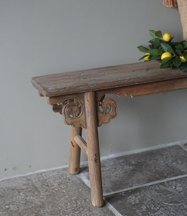 Rene Houtman Bankje Chinees Oud Hout Krulpoten Houtsnijwerk 1