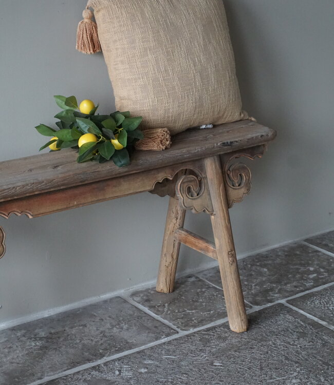 Rene Houtman Bankje Chinees Oud Hout Krulpoten Houtsnijwerk 1