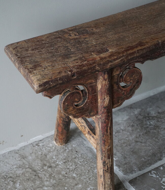 Rene Houtman Bankje Chinees Oud Hout Krulpoten Houtsnijwerk 4